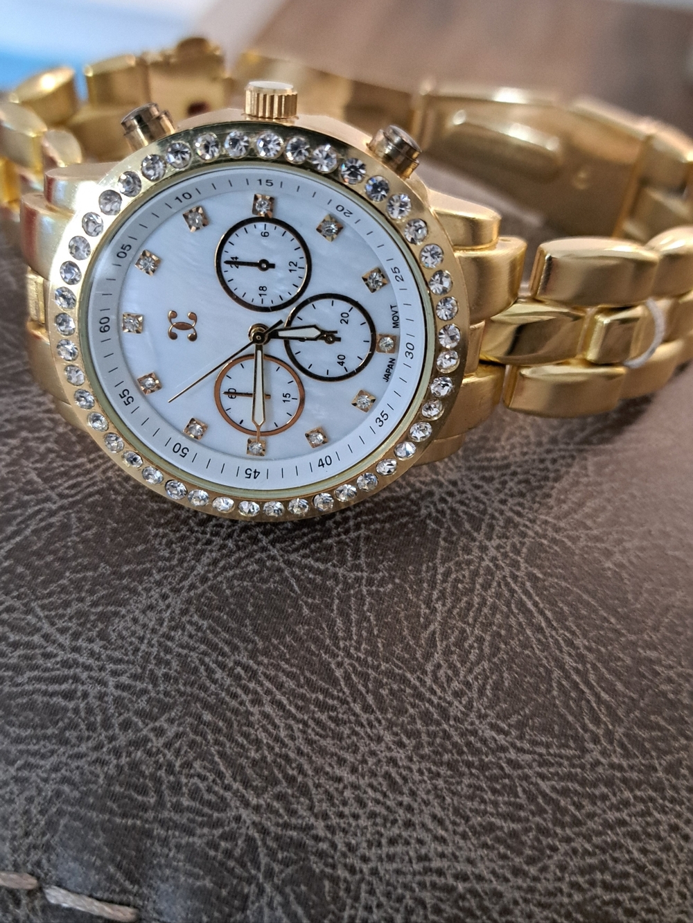 Gold Crystal Accent Women’s Bracelet Watch - White Dial